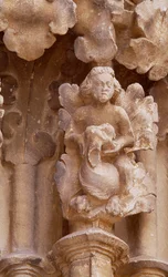 Spain, Navarre, Ujue, Church of Santa Maria, Architectural detail