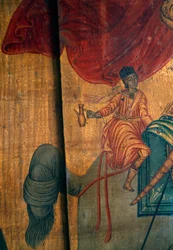 St George and Dragon (Detail), Wood Panel in Church of Agia Paraskevi, Anisaraki, Crete, Greece