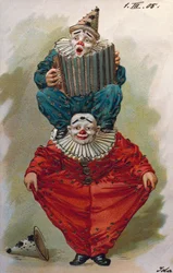 Two Clowns, One Playing Accordion