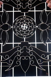 Vĩnh Tràng Buddhist temple, Buddhist symbols: Dharma Wheel and swastika, Mỹ Tho, Vietnam