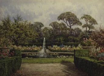 The Lily Pond Garden with a Circular Pond and a Cherub Fountain