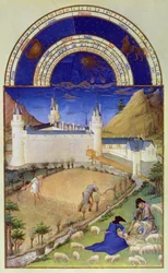 Fascimile of July: Harvesting and Sheep Shearing, from the 