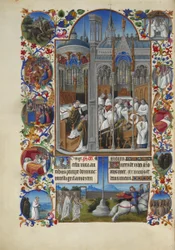 Très Riches Heures du Duc de Berry Folio 86, Verso - The Funeral of Raymond Diocrès