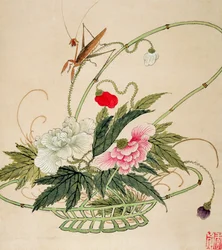 One of a series of paintings of flowers and insects, late 19th century