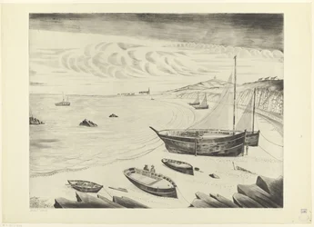 Eight Moored Ships on a Beach