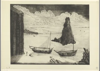 Two Moored Ships on a Beach