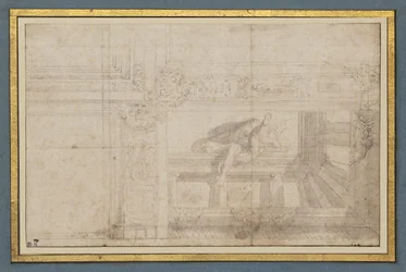 Ignudo, after a ceiling fresco in the Sala di Ulisse, Palazzo Poggi, Bologna