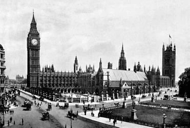 The Houses of Parliament and Westminster Hall seen from Parliament Square, London