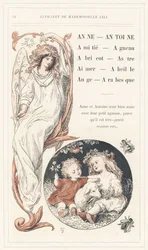 Anne, Antoine, Friendship, Lamb, Apricot, Star, Love, Bee, Angel, Arabesque, Page 14 - Alphabet by Mademoiselle Lili, by L. Froelich and by a Father (Hetzel Himself). Bibliotheque & Magasin d