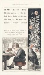 Denis, Duty, Finger, Dictionary, Dicter, Dahlia, Suede, Top, Turkey, Sunday, Drawing, Dinner, Dessert, Page 17 - Alphabet by Mademoiselle Lili, by L. Froelich and by a Dad (Hetzel Himself). Bibliotheque & Magasin d