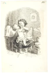 Little Girl Bathing a Smaller Child