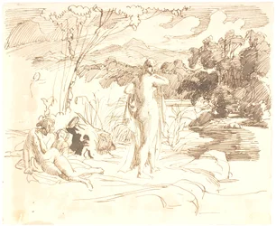 Three Bathing Women by a Lake
