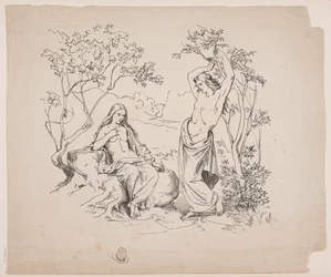 A Sitting Female Figure and a Standing Male Figure