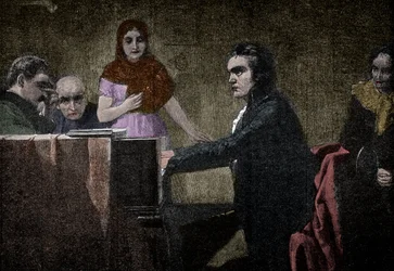 Ludwig van Beethoven plays the Moonlight Sonata - engraving after Lorenz Vogel