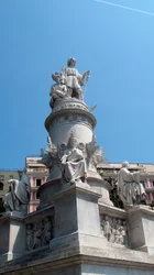 Monument in tribute to the navigator Christopher Columbus (Cristoforo Colombo). Marble sculpture by Lorenzo Bartolini (1777-1850). Piazza Acquaverde, Genoa, Italy