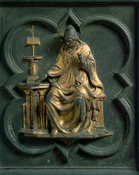 North Gate, exterior detail: Saint Gregoire the Great. Bronze sculpture by Lorenzo Ghiberti