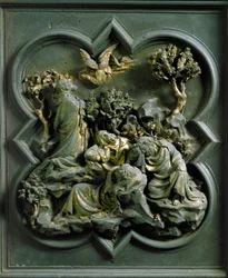 North Gate (called Gate of the Cross, in the North), exterior detail: The Prayer of Christ in the Garden of Olives (Bronze sculpture by Lorenzo Ghiberti)