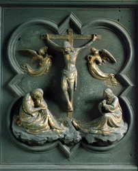 North Gate (called Gate of the Cross, in the North), exterior detail: The Crucifixion. Bronze sculpture made by Lorenzo Ghiberti