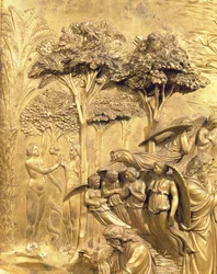 The Story of Adam, detail of The Temptation of Adam and Eve, from one of the original panels from the East Doors of the Baptistery, 1425-52 (post restoration)