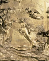 The Story of Adam, detail of the Creation of Eve, from one of the original panels from the East Doors of the Baptistery, 1425-52 (post restoration)