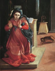 The Annunciation (detail) Painting by Lorenzo Lotto (1535) Pinacoteca Civica, Recanati, Italy