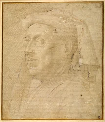 Bust of a man wearing a chaperon
