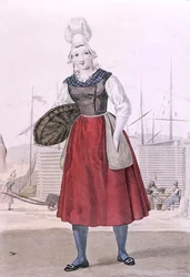 Traditional costume of a fish seller of Dieppe, engraved by Gatine