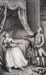 Couple in front of the bed of the bedroom - from 