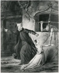 Sachette, Esmeralda and Claude Frollo, illustration to 