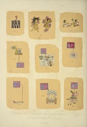 Fragments of Aztec Hieroglyphic Paintings, from the Codex Telleriano-Remensis, Illustration from 