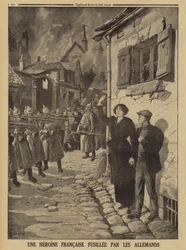 German war crimes: a young woman shot by a firing squad in a French village, World War I