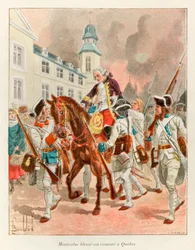 General Louis Joseph (Louis-Joseph) of Montcalm (1712-1759) injured was returned to Quebec after the Battle of the Plains of Abraham on September 13