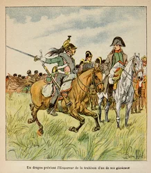A Dragon Warns the Emperor of the Betrayal of One of His Generals at the Battle of Waterloo in June 1815