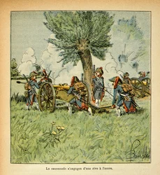 Illustration from the book The Memorial of Saint Helene by Count Emmanuel de Las Cases: French Artillery during the Italian Campaign