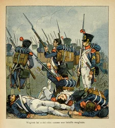 Illustration from the book The Memorial of Saint Helene by Count Emmanuel de Las Cases: Grognards at the Battle of Wagram