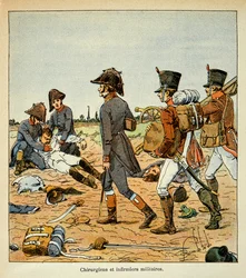 Illustration from the book The Memorial of Saint Helene by Count Emmanuel de Las Cases: Portrait of military surgeons and nurses of the Great Army