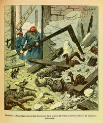 January 1871, Battle of Villersexel, French soldiers remove from a house the remains of German soldiers