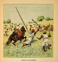 The War in Madagascar - Anecdotal History of the French Expeditions of 1885-1895 by Henri Galli, Illustrated by Louis Bombled: The Hunting of Wild Oxen in Madagascar in 1895, Private Collection