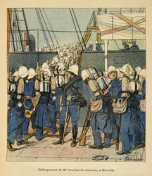 Embarkment of the 40th Fighter Battalion in Marseille for Madagascar in 1895