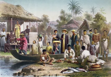 Annamese, Cambodian and Siamese Costume, redrawn by Janet Lange and engraved by Eugene Ciceri