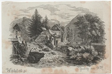 Mountain village at the confluence of two streams