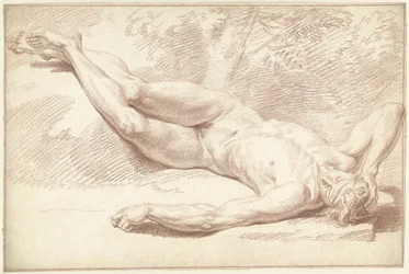 Male nude, lying on his back, facing right