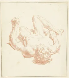 Study of Male Nude, Lying on the Back, Foreshortened