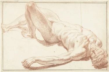 Study of Male Nude, Lying on Back with Extended Leg