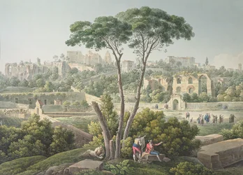 View of the Palatine Hill in Rome, with the ruins of the Palace of the Caesars in the background, c. 1800