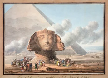 View of the Head of the Sphinx and the Pyramid of Khafre, Giza, Egypt