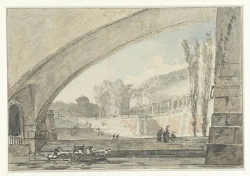 View Under a Bridge to Terraces and a Staircase