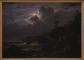 View of Kullen in Sweden. Smugglers Hiding their Goods among the Rocks. Moonlight