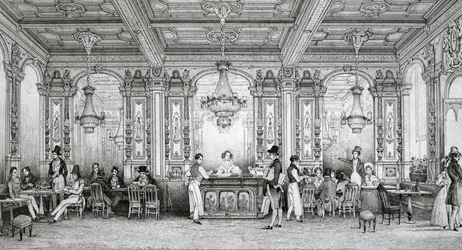 Cafe de la Banque de France Built by Architect Dusillon and Located Place de Victoire - Engraving of Schaal - 1839