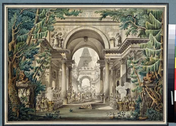 Procession in a Temple. Scenography for a Play